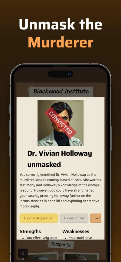 iphone mockup with feedback showing that the correct suspect was convicted